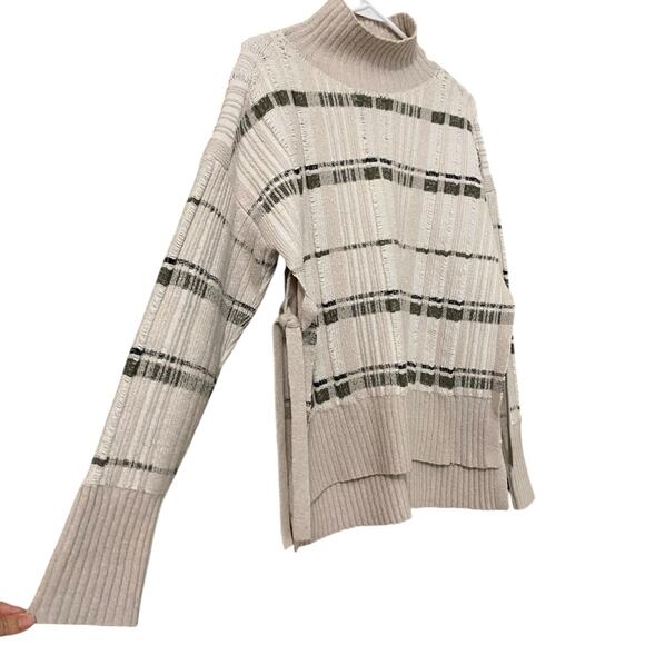 3.1 Phillip Lim Abstract Float Plaid Sweater XS Mock Neck Tie Sides Split Hem - Picture 8 of 10